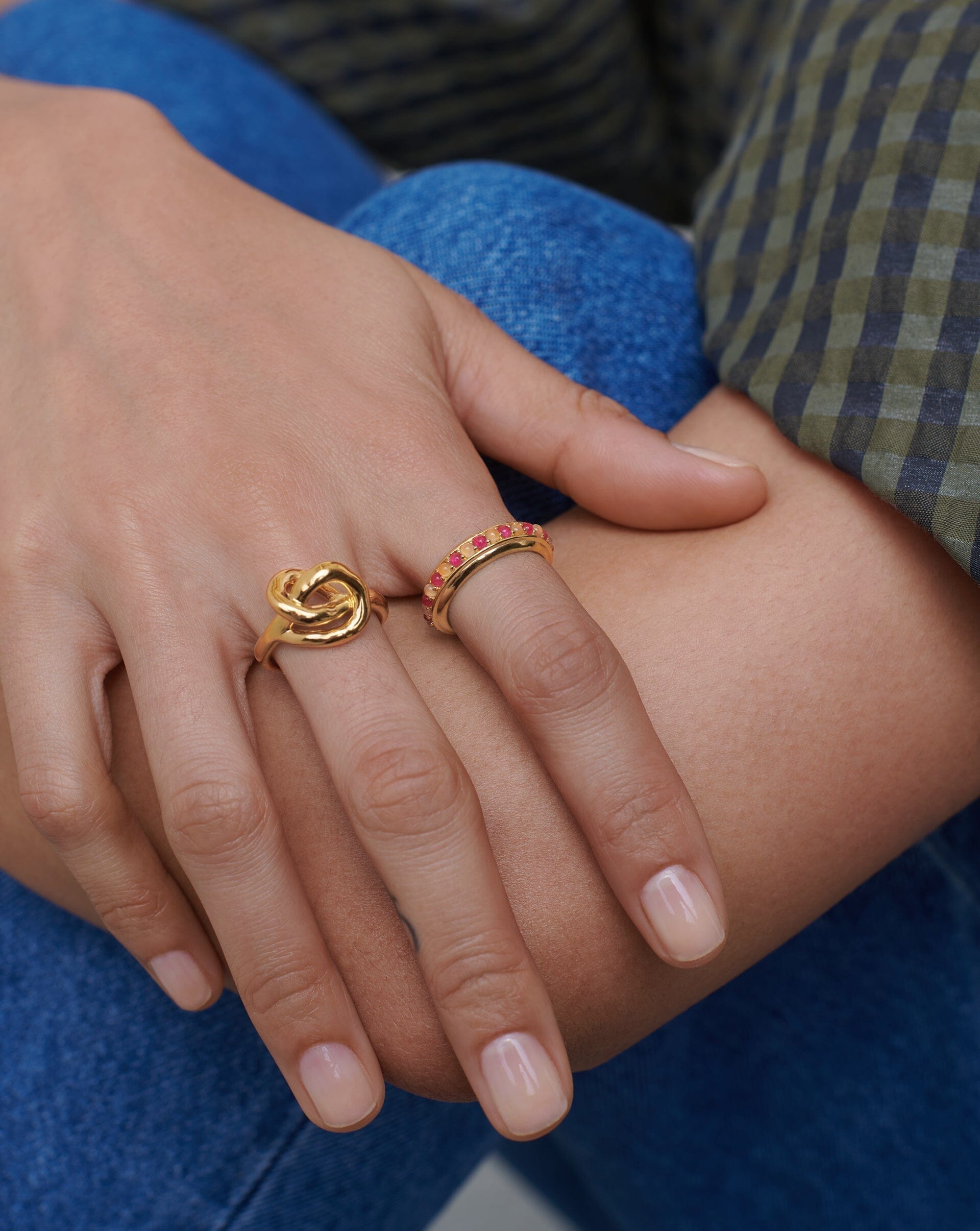 Hot Rox Gemstone Stacking Ring | 18ct Gold Plated Vermeil/Pink Quartz & Peach Chalcedony Rings Missoma 