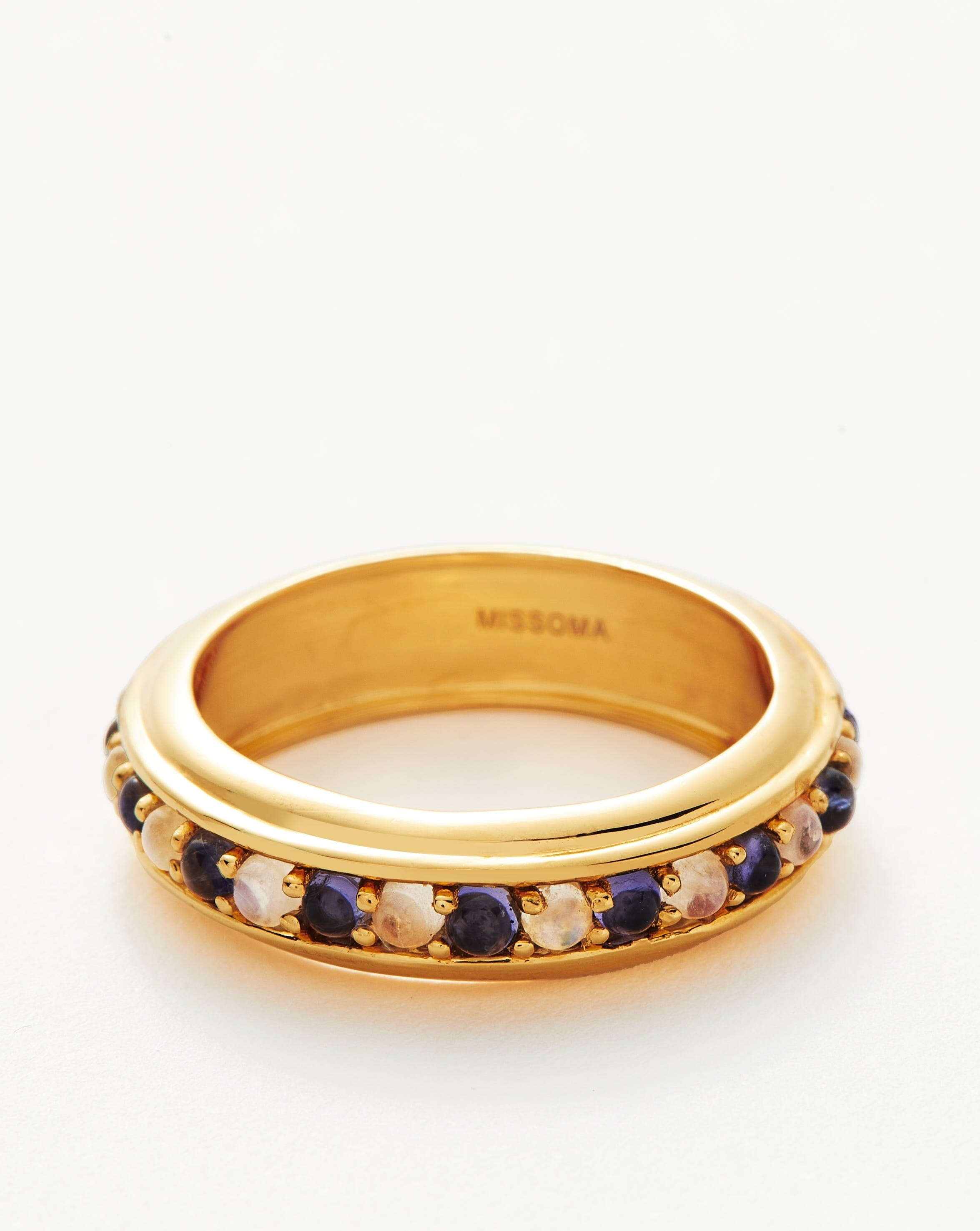 Hot Rox Gemstone Stacking Ring | 18ct Gold Plated Vermeil/Rainbow Moonstone & Iolite Rings Missoma 