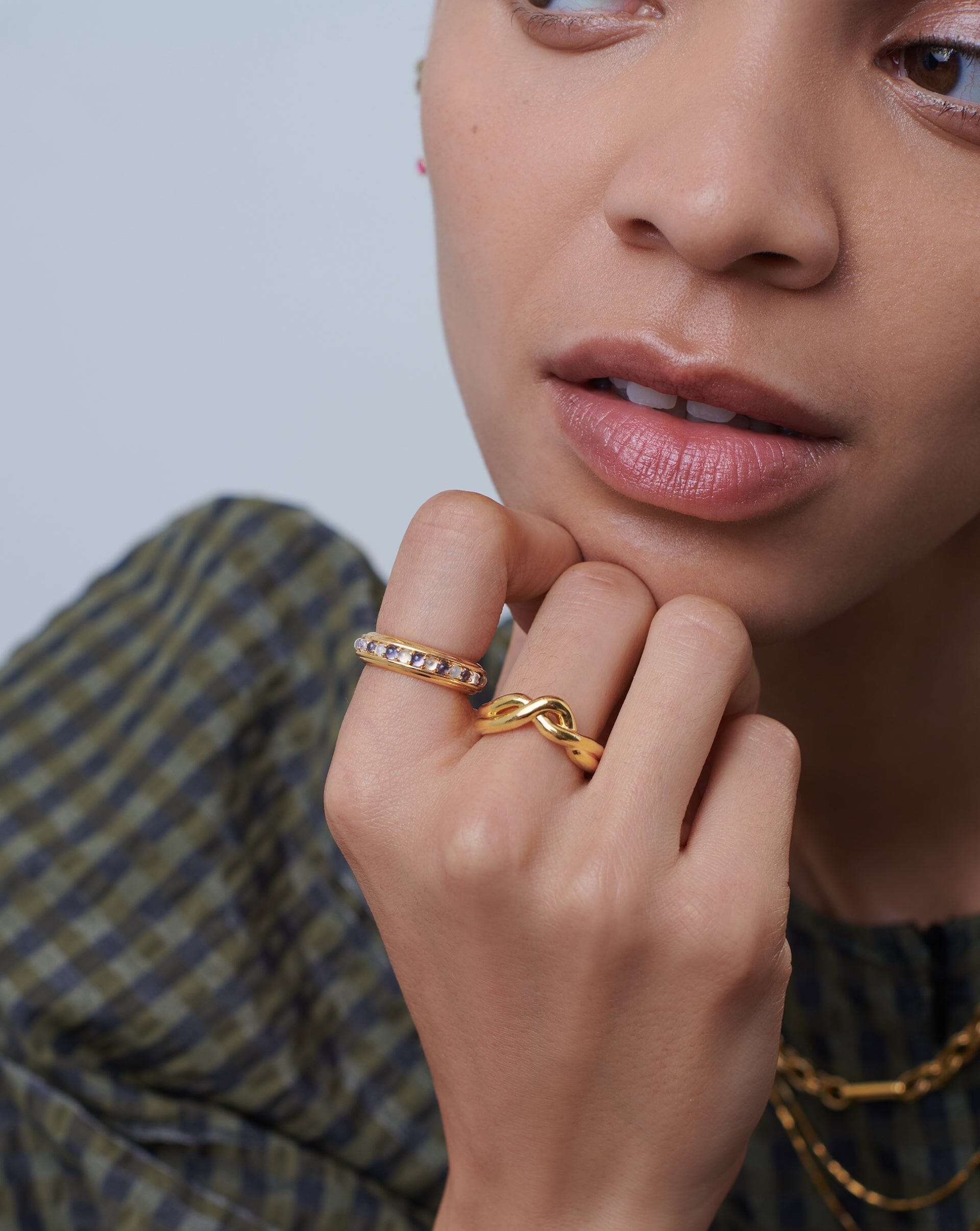 Hot Rox Gemstone Stacking Ring | 18ct Gold Plated Vermeil/Rainbow Moonstone & Iolite Rings Missoma 