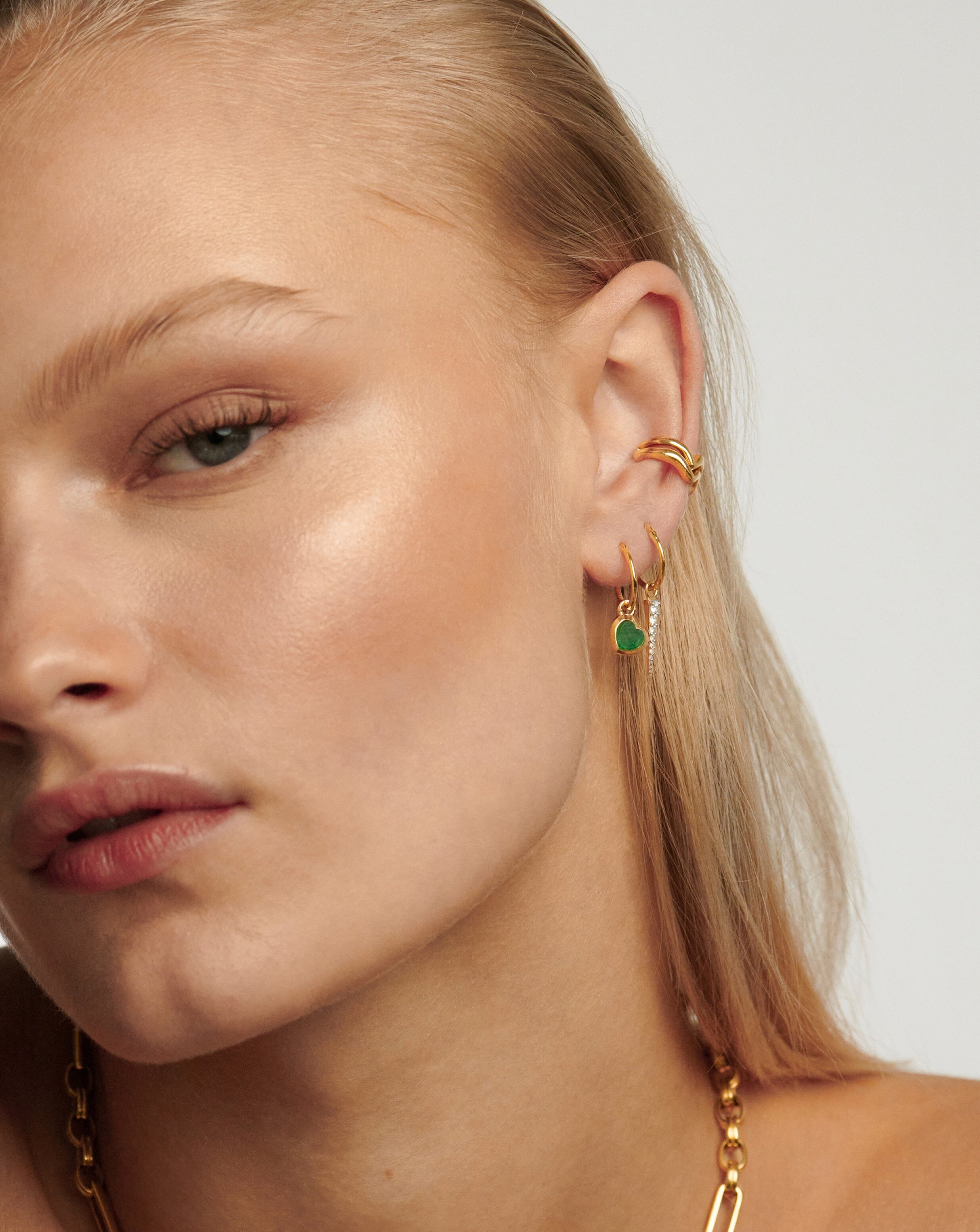 Jelly Heart Charm Mini Hoop Earrings | 18ct Gold Plated Vermeil/Green Chalcedony Earrings Missoma 