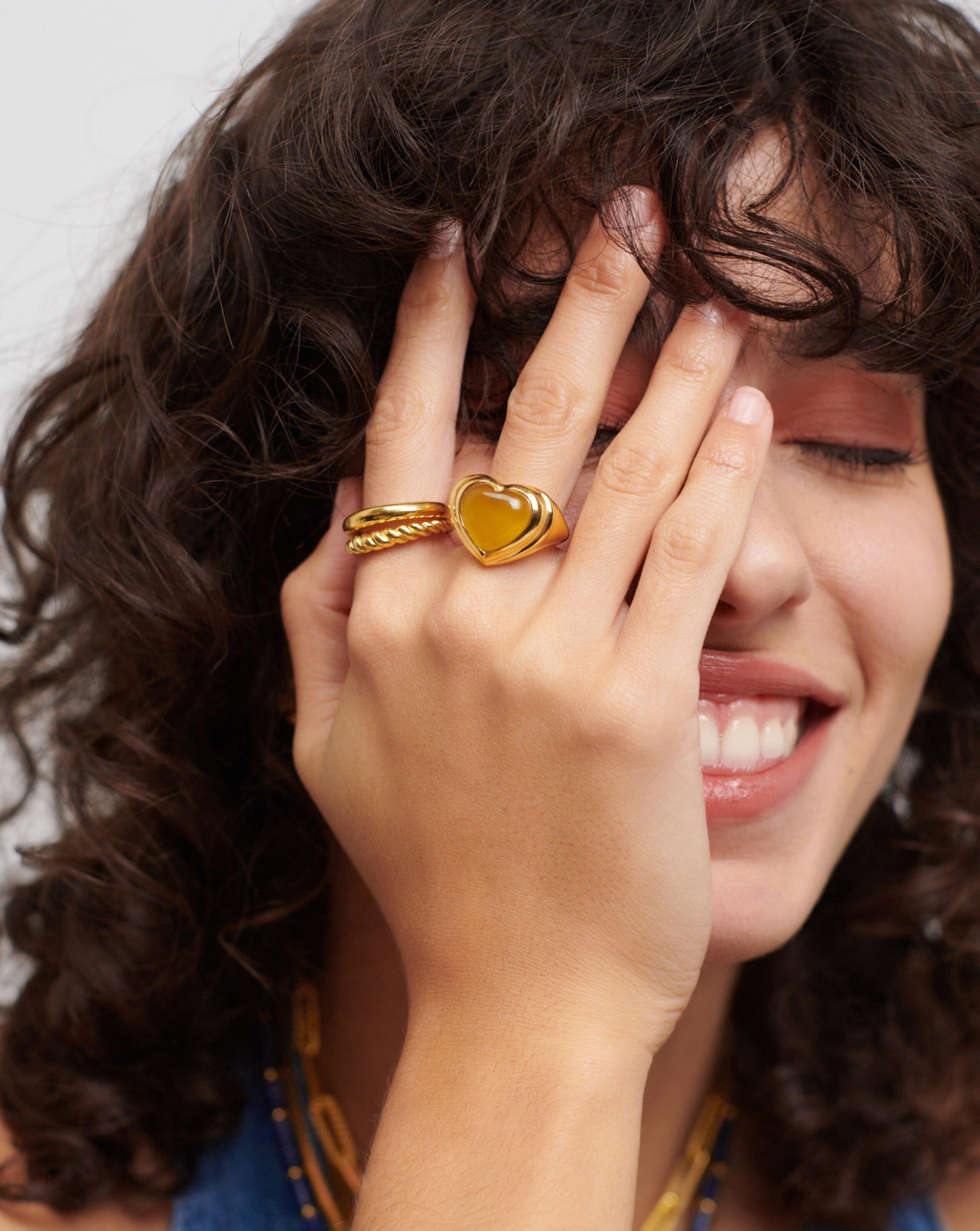 Jelly Heart Gemstone Ring | 18ct Gold Plated/Mango Chalcedony Rings Missoma 