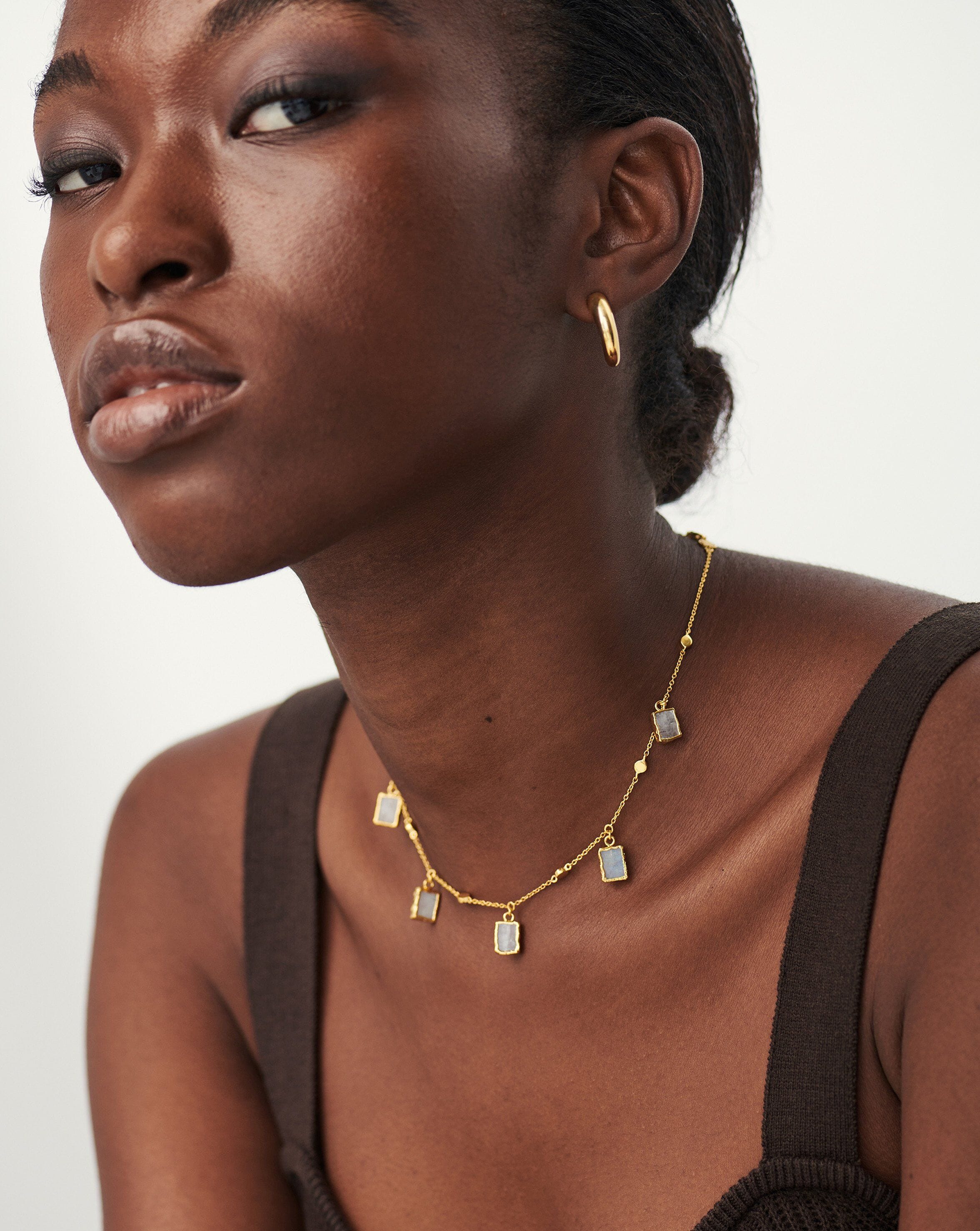 Lena Charm Choker | 18ct Gold Plated Vermeil/Rainbow Moonstone Necklaces Missoma 