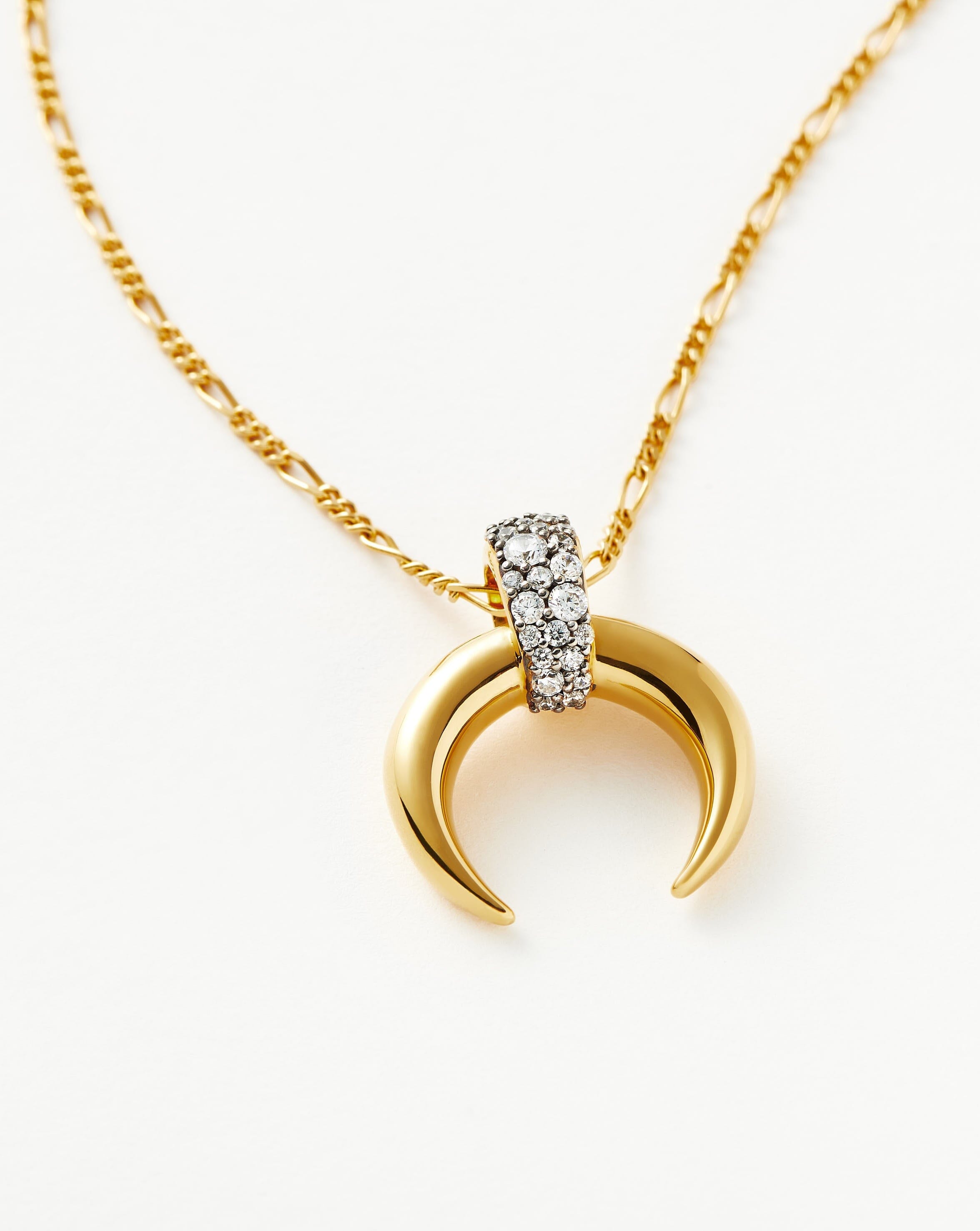 Lucy Williams Pavé Horn Pendant Necklace | 18ct Gold Plated Vermeil/Cubic Zirconia Necklaces Missoma 