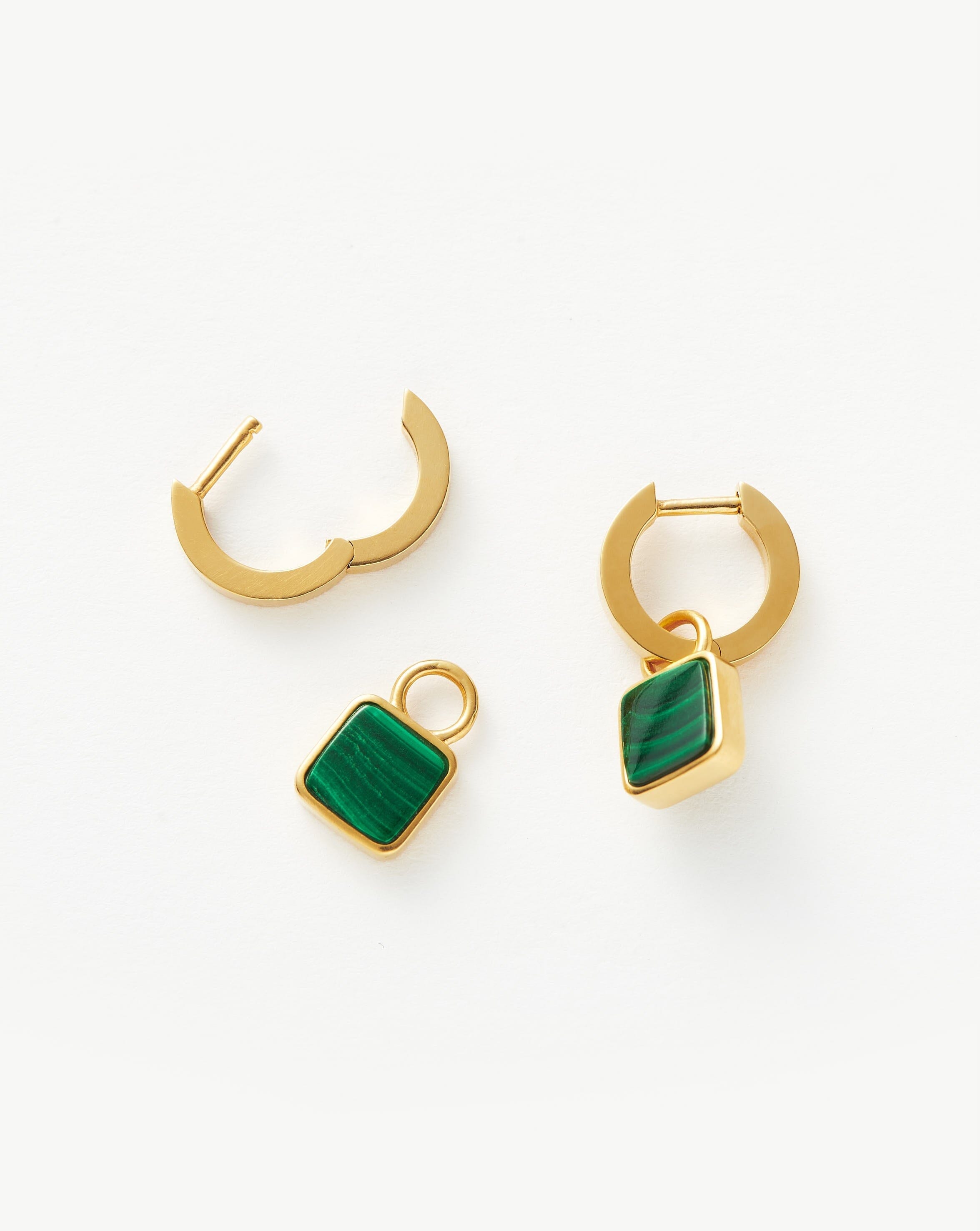 Lucy Williams Square Malachite Charm Mini Hoop Earrings | 18ct Gold Plated Vermeil/Malachite Earrings Missoma 