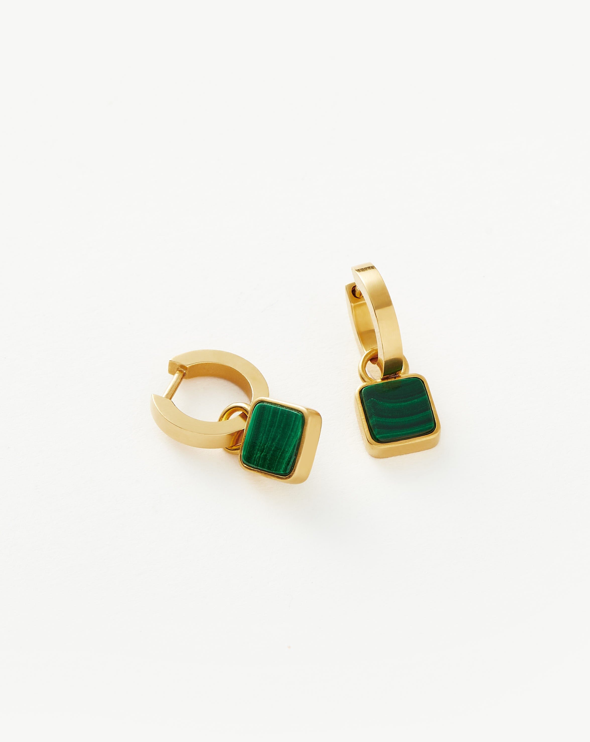 Lucy Williams Square Malachite Charm Mini Hoop Earrings | 18ct Gold Plated Vermeil/Malachite Earrings Missoma 