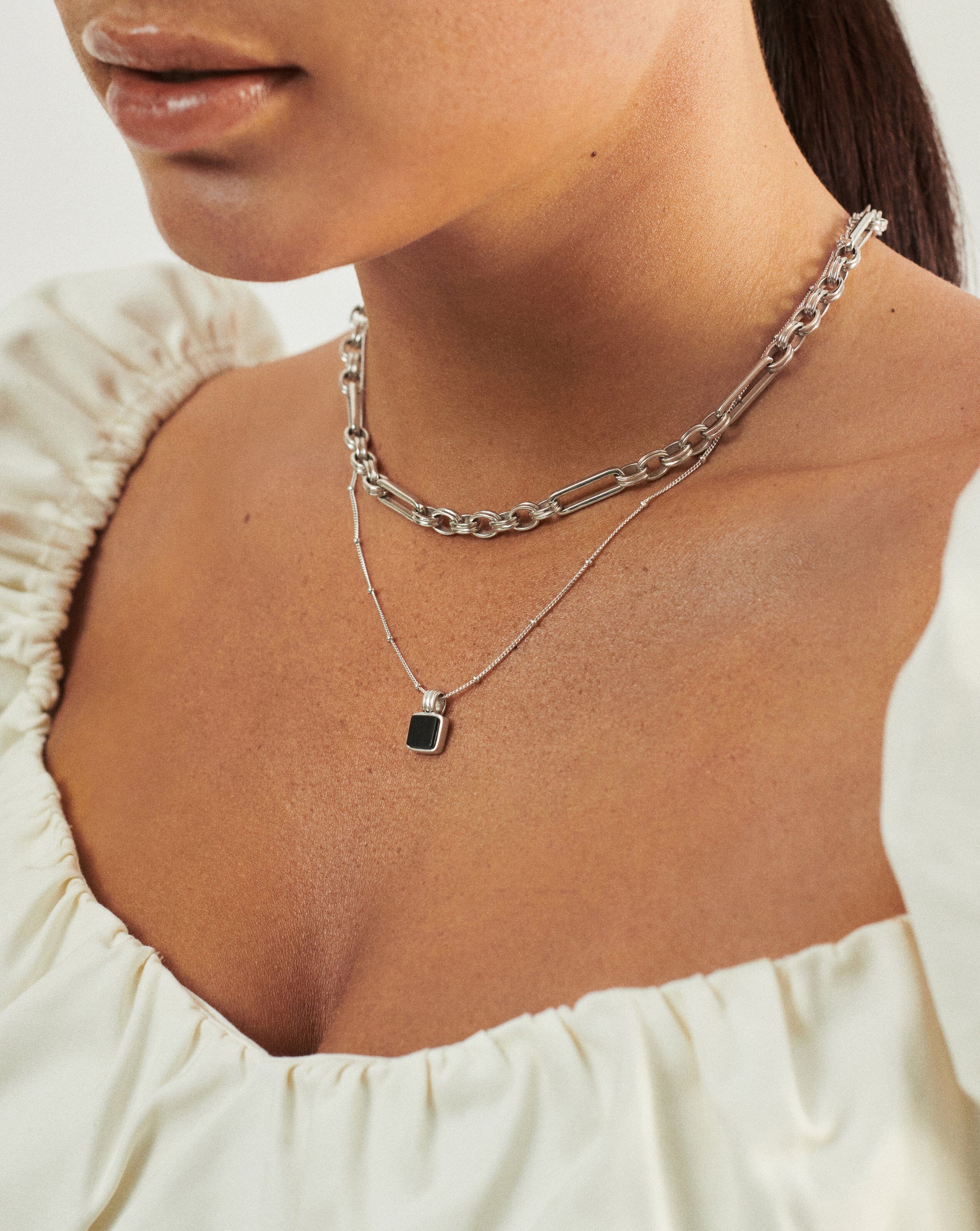 Lucy Williams Square Onyx Gemstone Necklace | Sterling Silver/Black Onyx Necklaces Missoma 