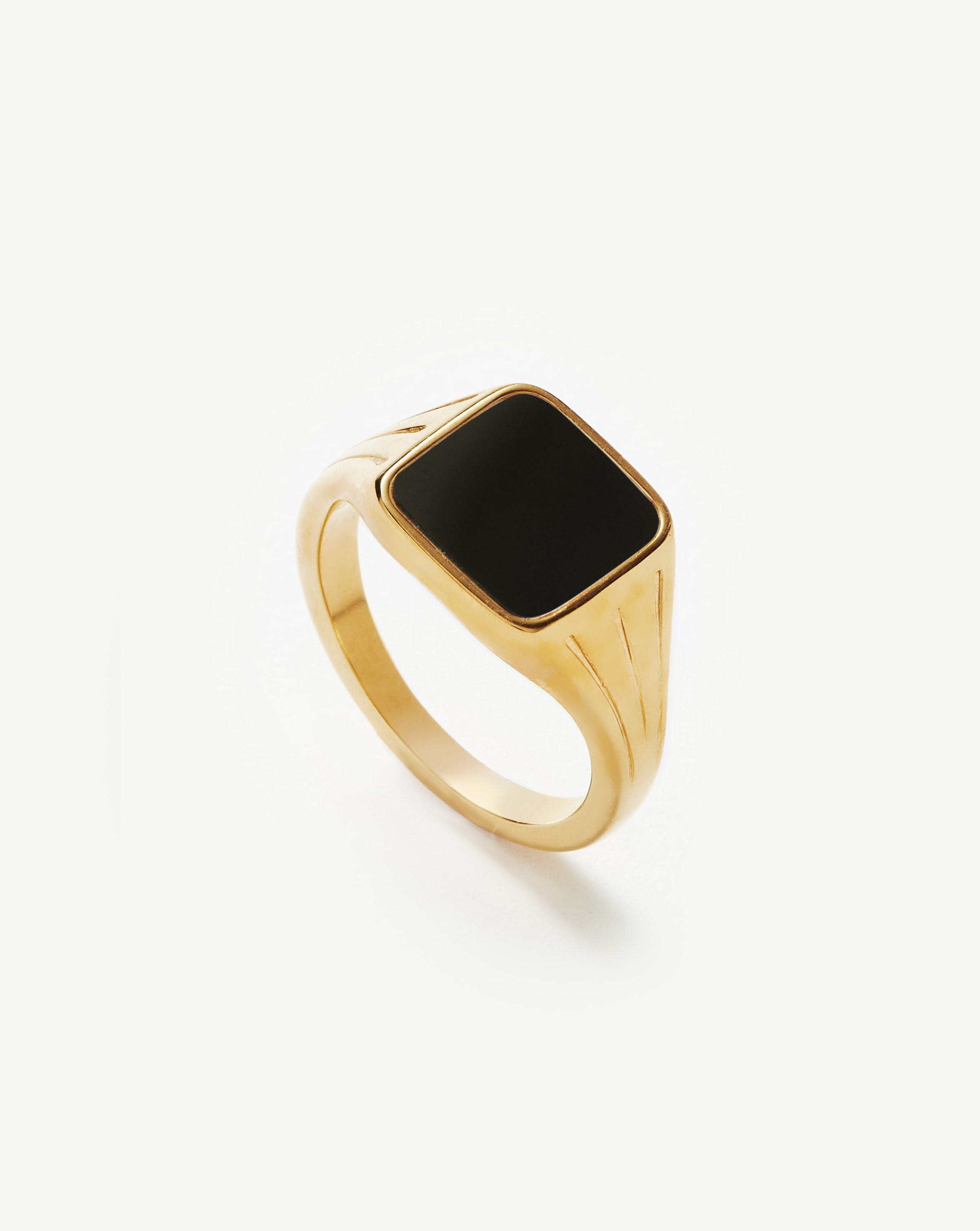 Lucy Williams Square Signet Ring | 18ct Gold Plated Vermeil/Black Spinel Rings Missoma 