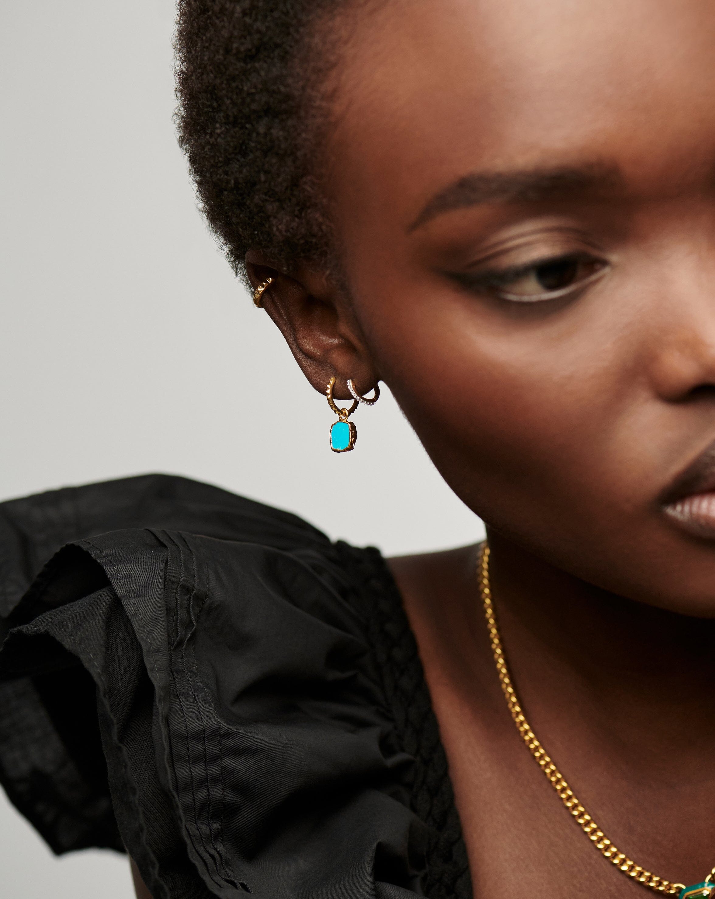 Mini Pyramid Charm Hoop Earrings | 18ct Gold Plated Vermeil/Turquoise Earrings Missoma 