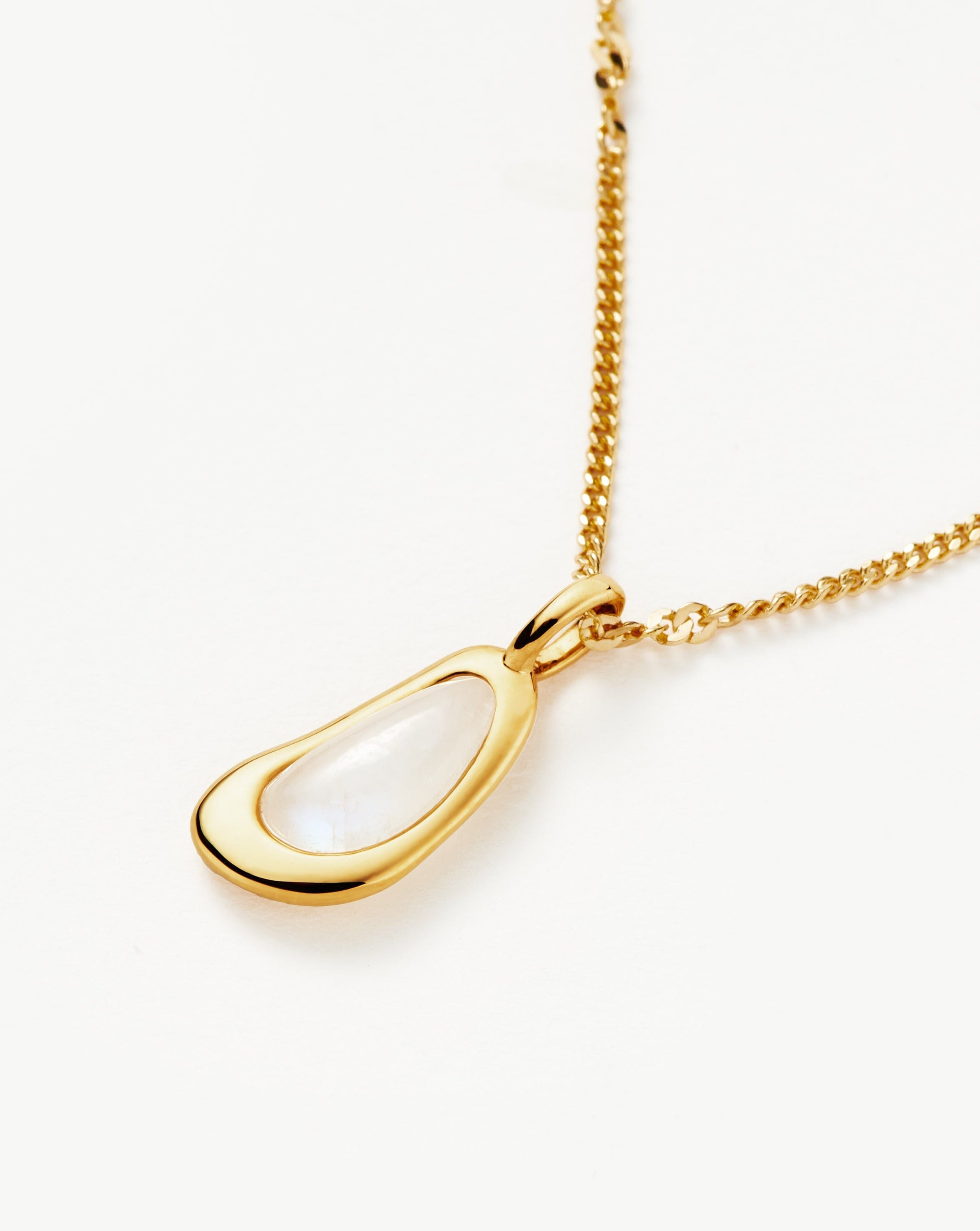 Molten Gemstone Bean Pendant Necklace | 18ct Gold Plated Vermeil/Rainbow Moonstone Necklaces Missoma 