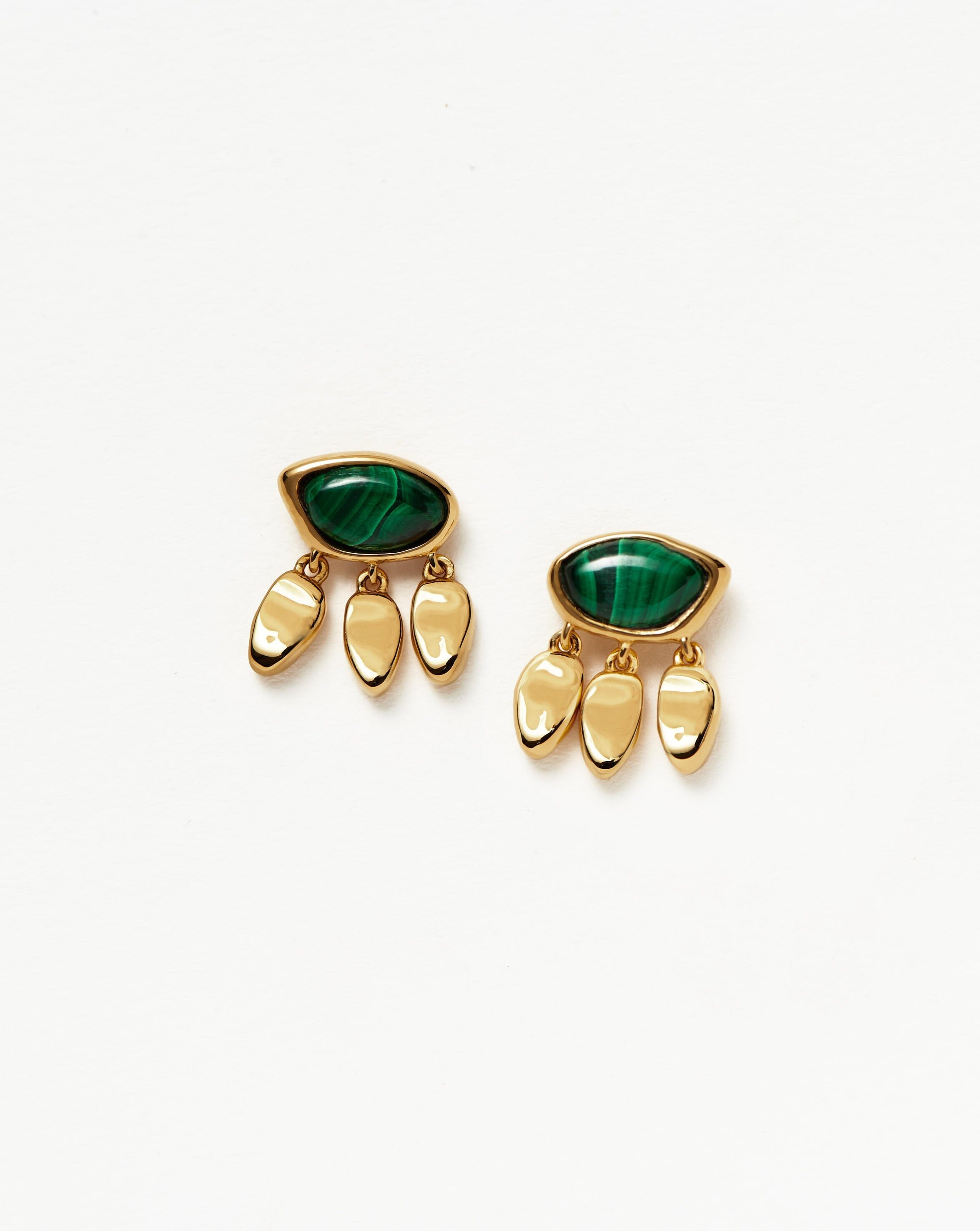 Molten Gemstone Charm Stud Earrings | 18ct Gold Plated Vermeil/Malachite Earrings Missoma 