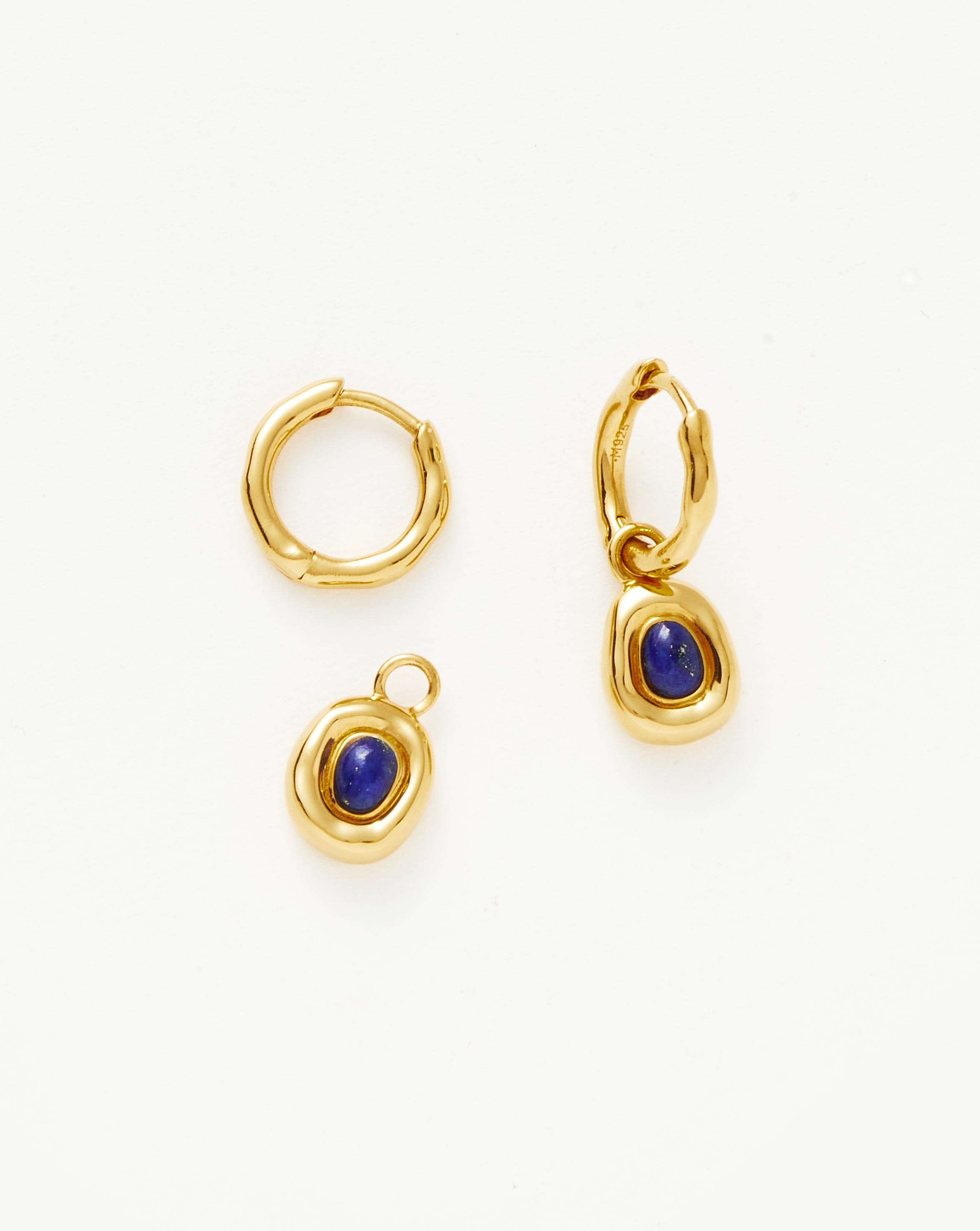 Molten Gemstone Doughnut Charm Mini Hoop Earrings | 18ct Gold Plated Vermeil/Lapis Earrings Missoma 