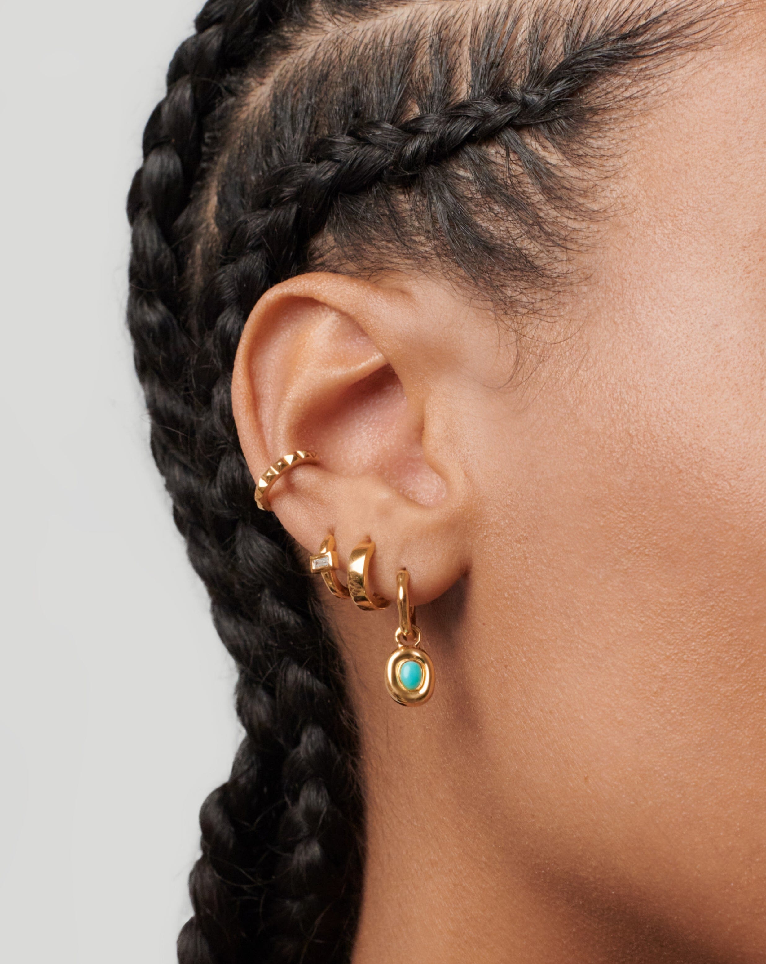 Molten Gemstone Doughnut Charm Mini Hoop Earrings | 18ct Gold Plated Vermeil/Turquoise Earrings Missoma 