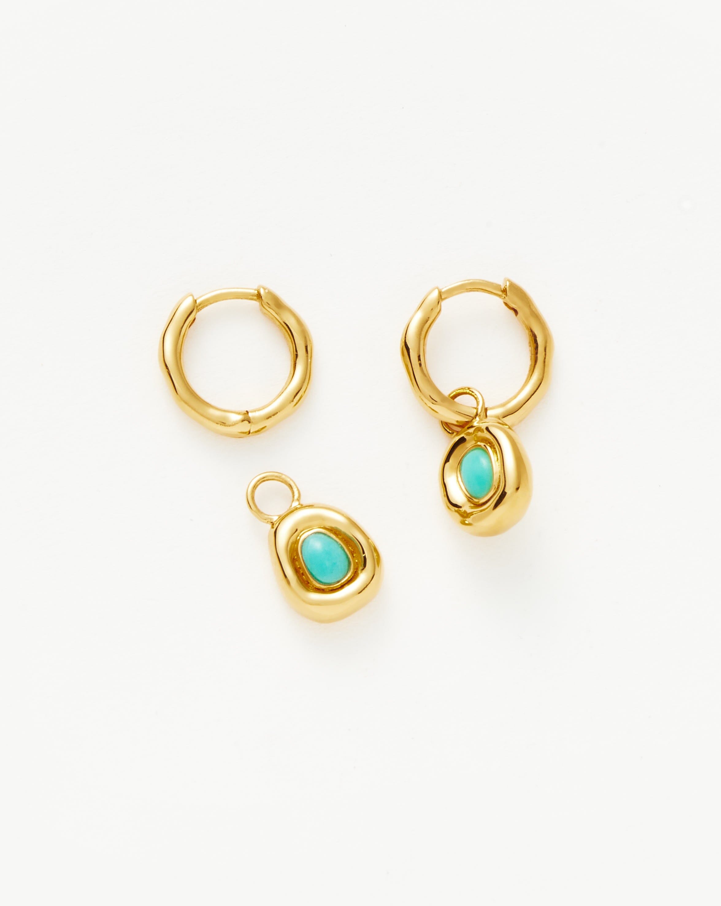 Molten Gemstone Doughnut Charm Mini Hoop Earrings | 18ct Gold Plated Vermeil/Turquoise Earrings Missoma 