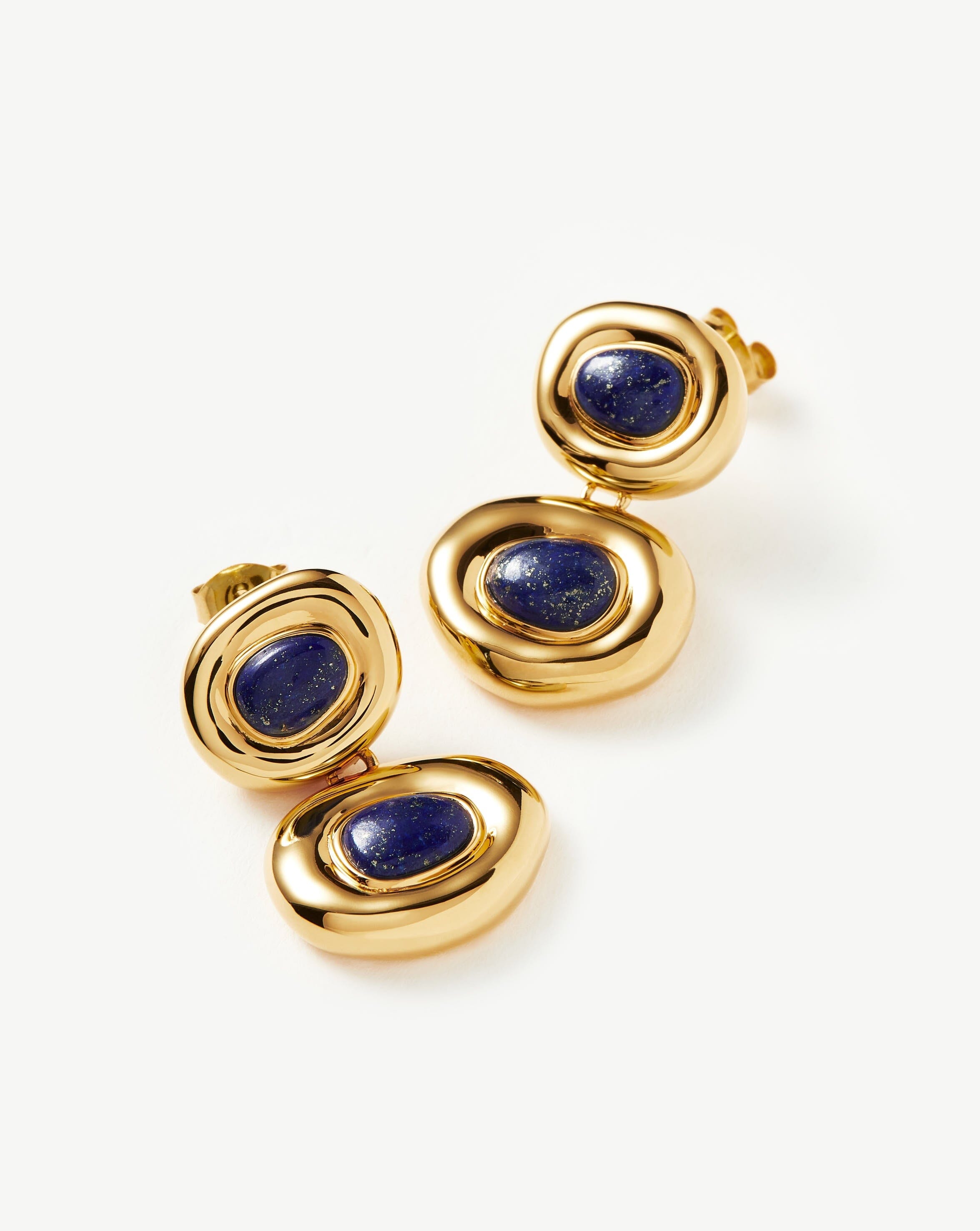 Molten Gemstone Doughnut Double Charm Drop Earrings | 18ct Gold Plated/Lapis Earrings Missoma 