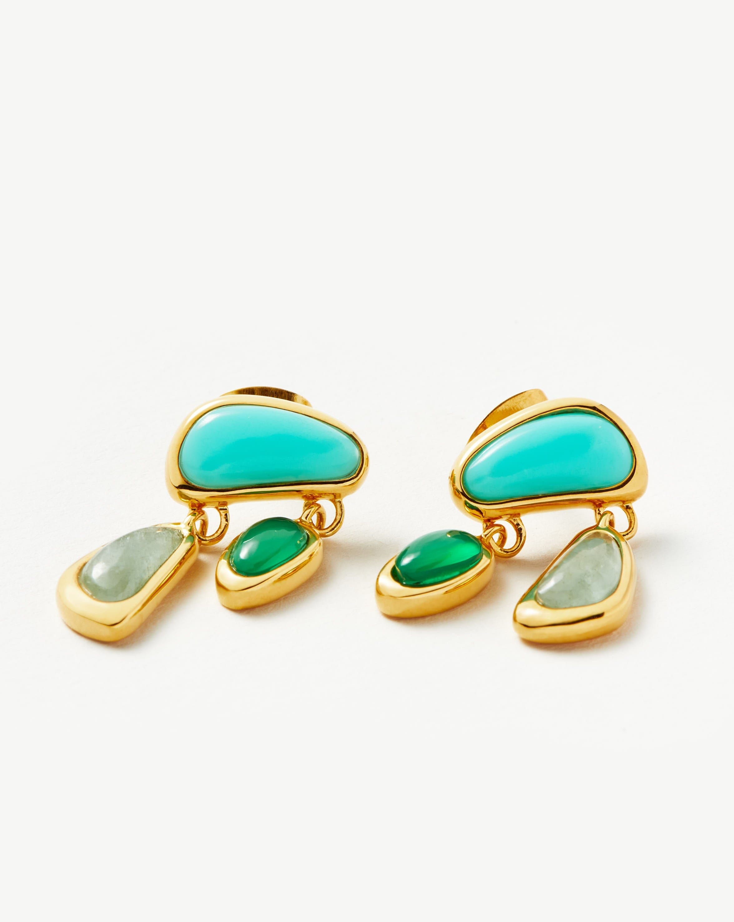 Molten Gemstone Floating Charm Stud Earrings | 18ct Gold Plated/Chalcedony & Turquoise & Aquamarine Earrings Missoma 