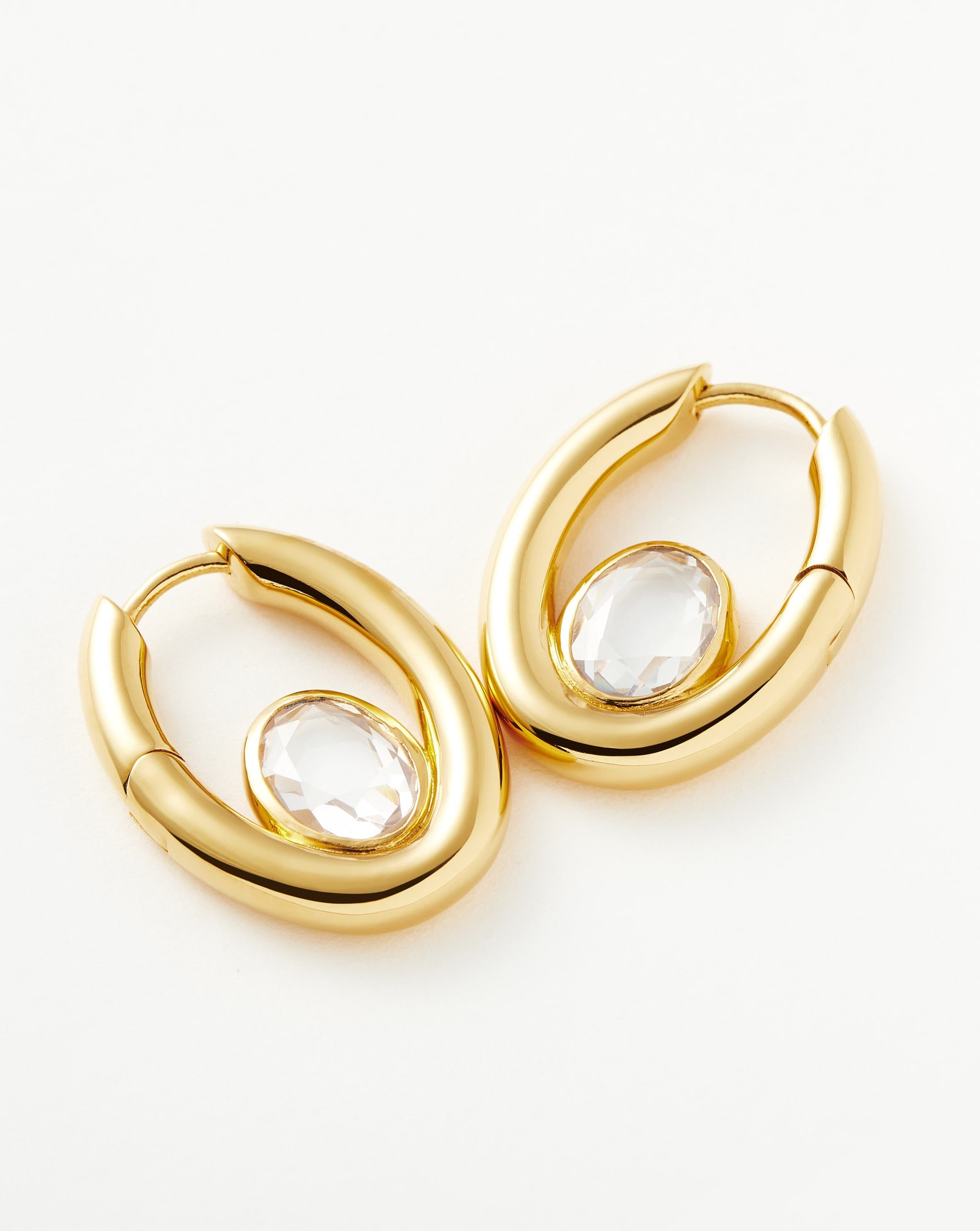 Oval Stone Medium Hoop Earrings | 18ct Gold Plated Vermeil/Cubic Zirconia Earrings Missoma 