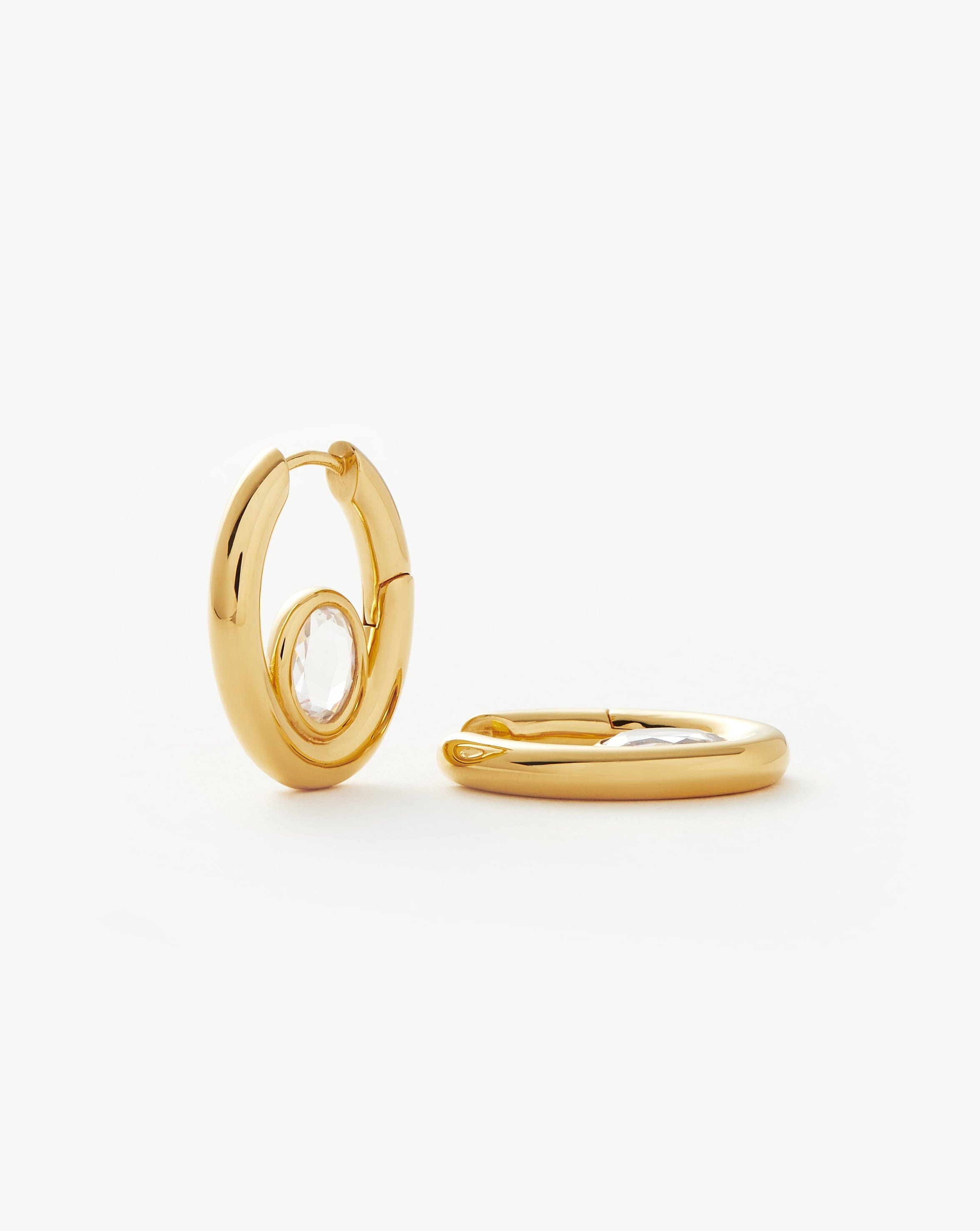 Oval Stone Medium Hoop Earrings | 18ct Gold Plated Vermeil/Cubic Zirconia Earrings Missoma 