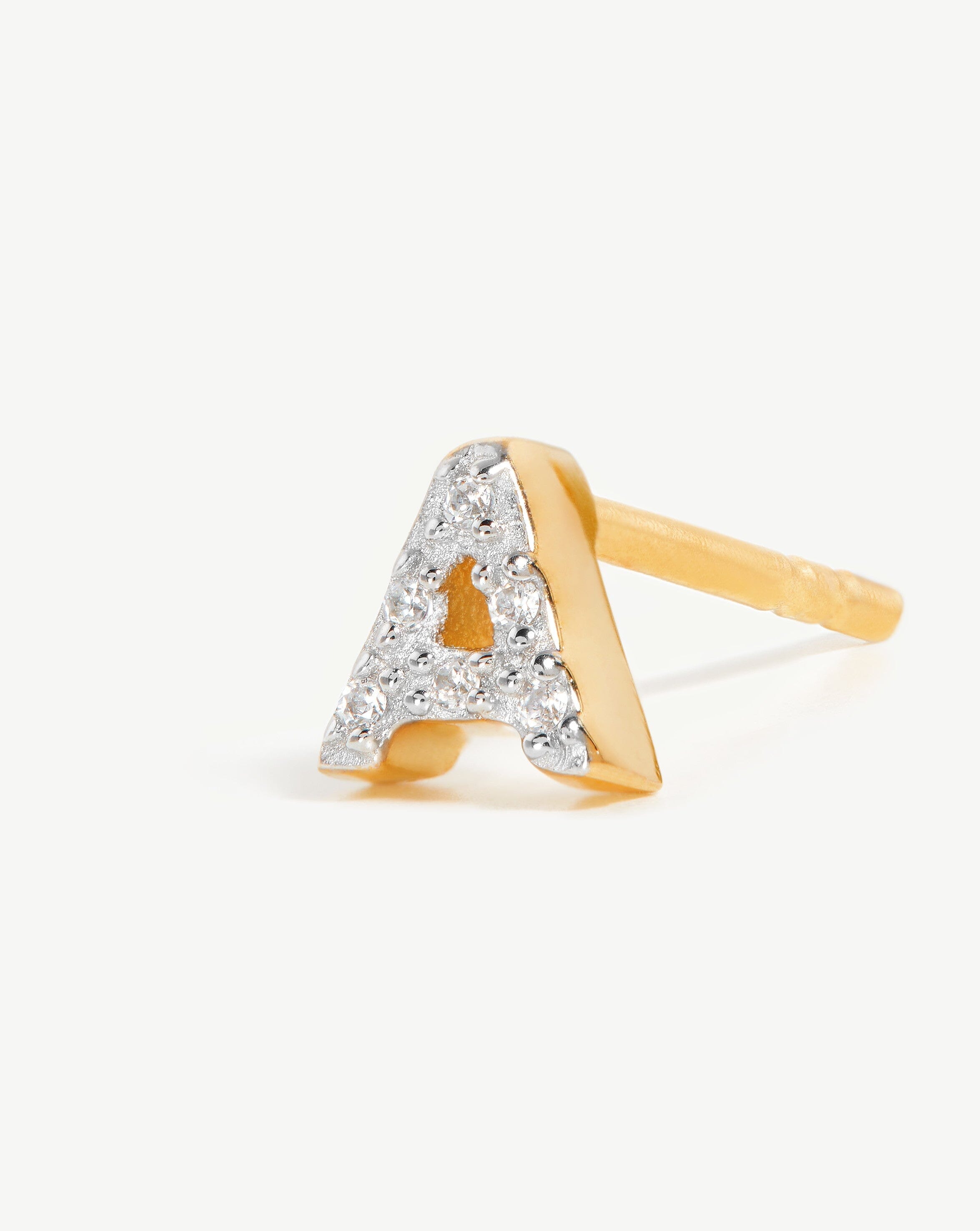 Pave Initial Single Stud Earring - Initial A | 18ct Gold Plated Vermeil/Cubic Zirconia Earrings Missoma 