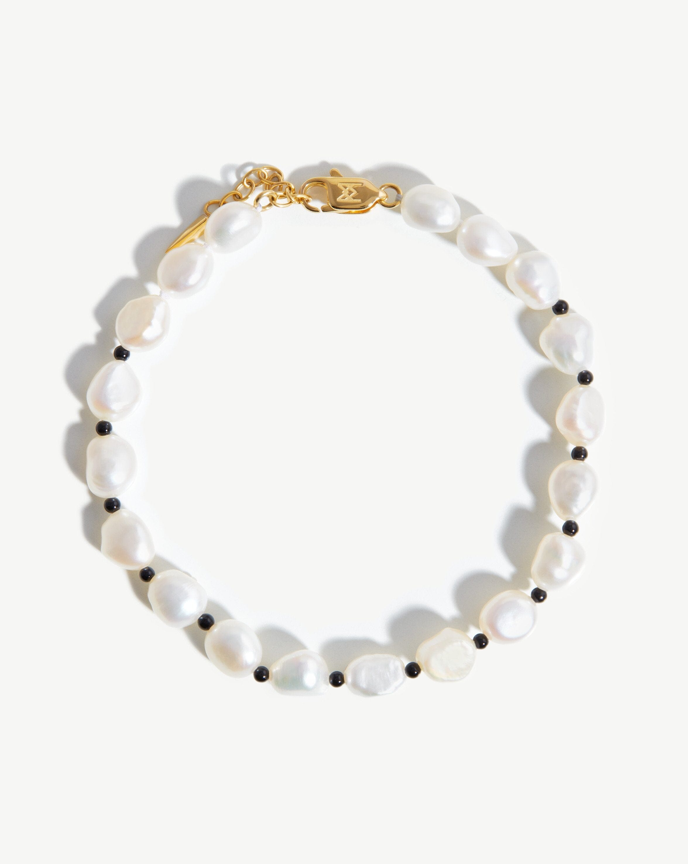 Pearl Beaded Gemstone Bracelet | 18ct Gold Plated/Pearl & Black Onyx Bracelets Missoma 