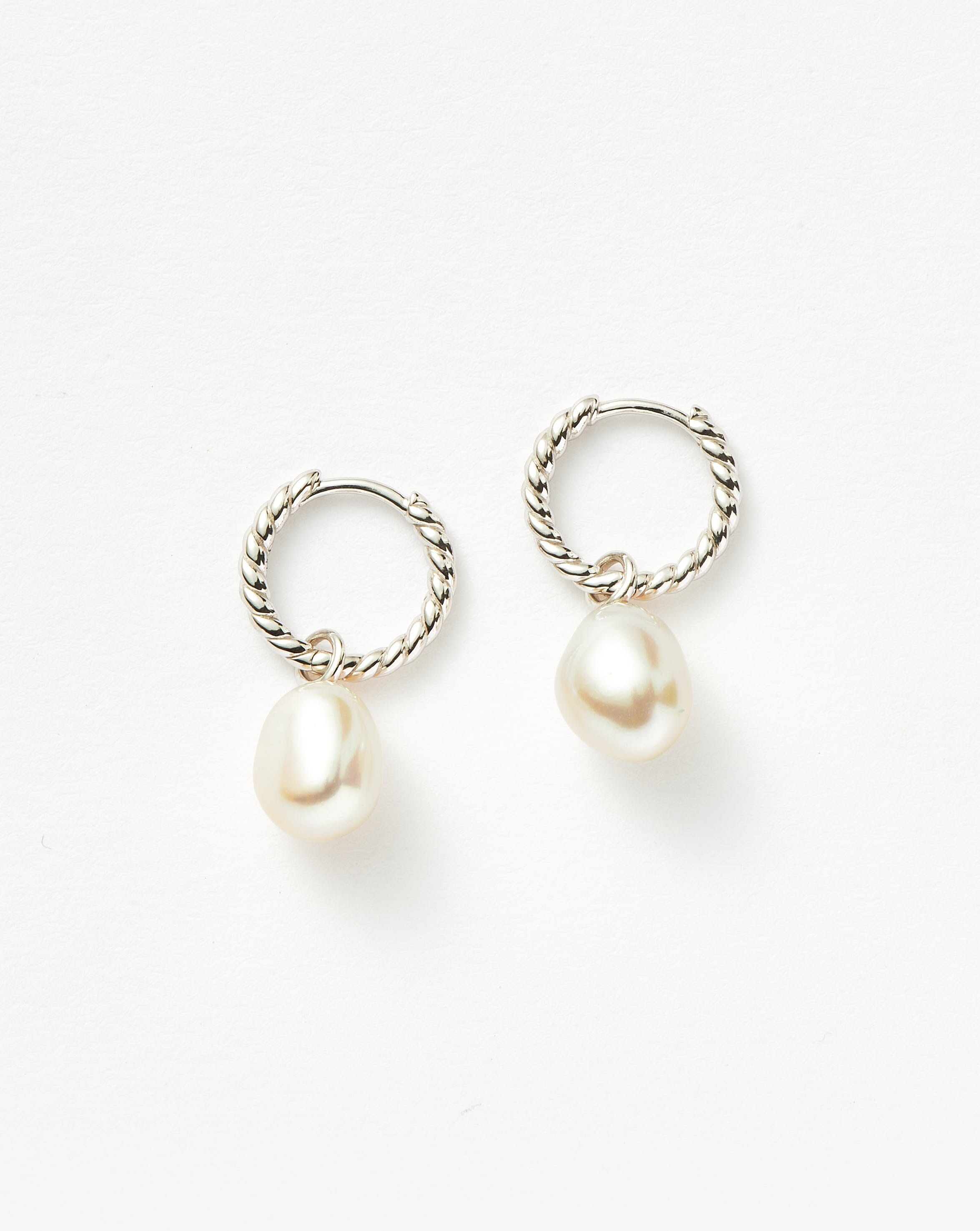 Pearl Twisted Small Drop Hoop Earrings | Sterling Silver/Pearl Earrings Missoma 