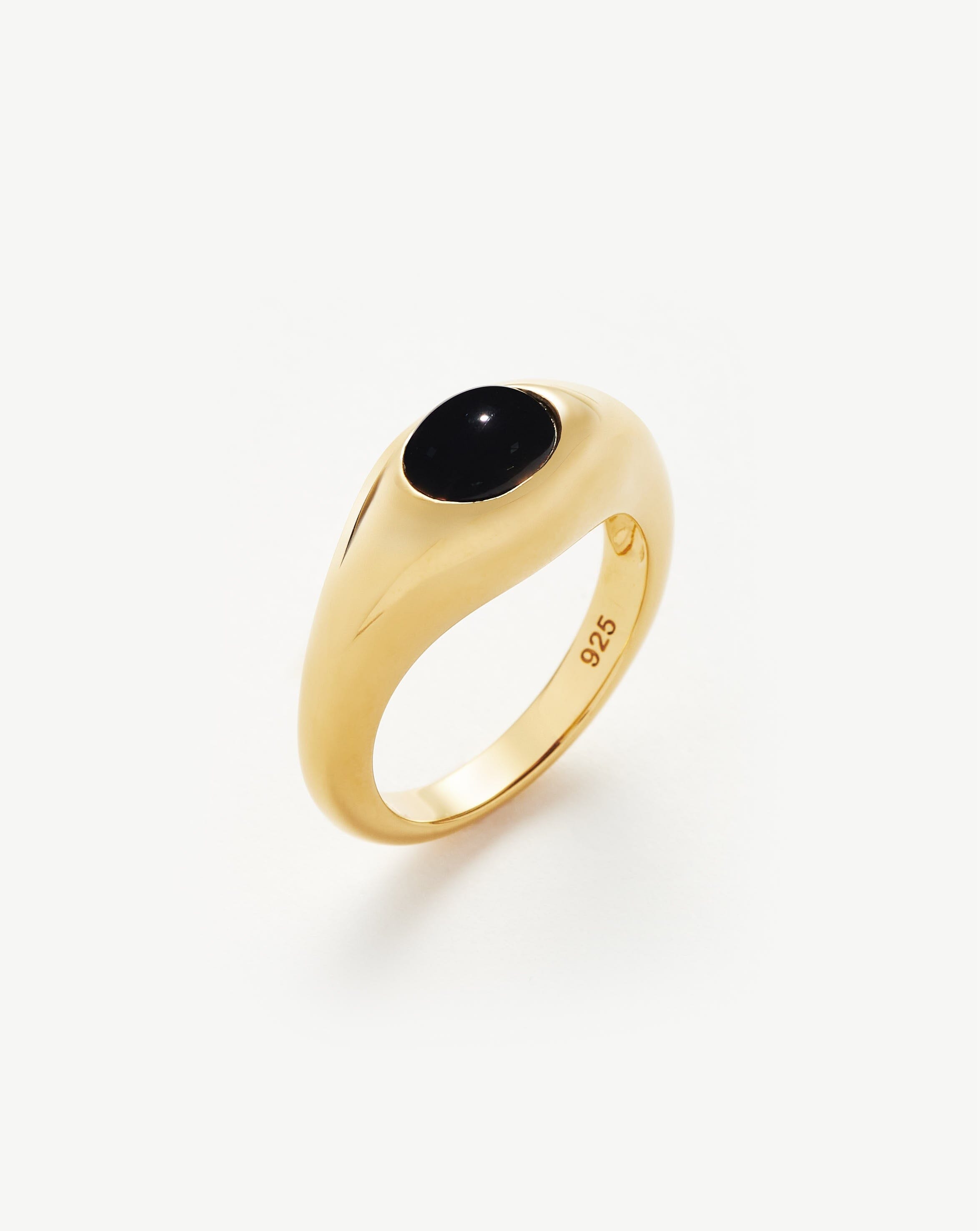 Savi Sculptural Gemstone Stacking Ring | 18ct Gold Plated Vermeil/Black Onyx Rings Missoma 