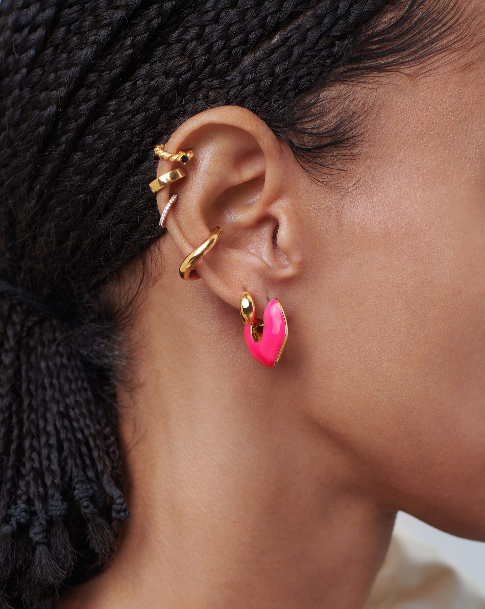 Squiggle Chubby Two Tone Enamel Hoop Earrings | 18ct Gold Plated, Hot Pink Earrings Missoma 