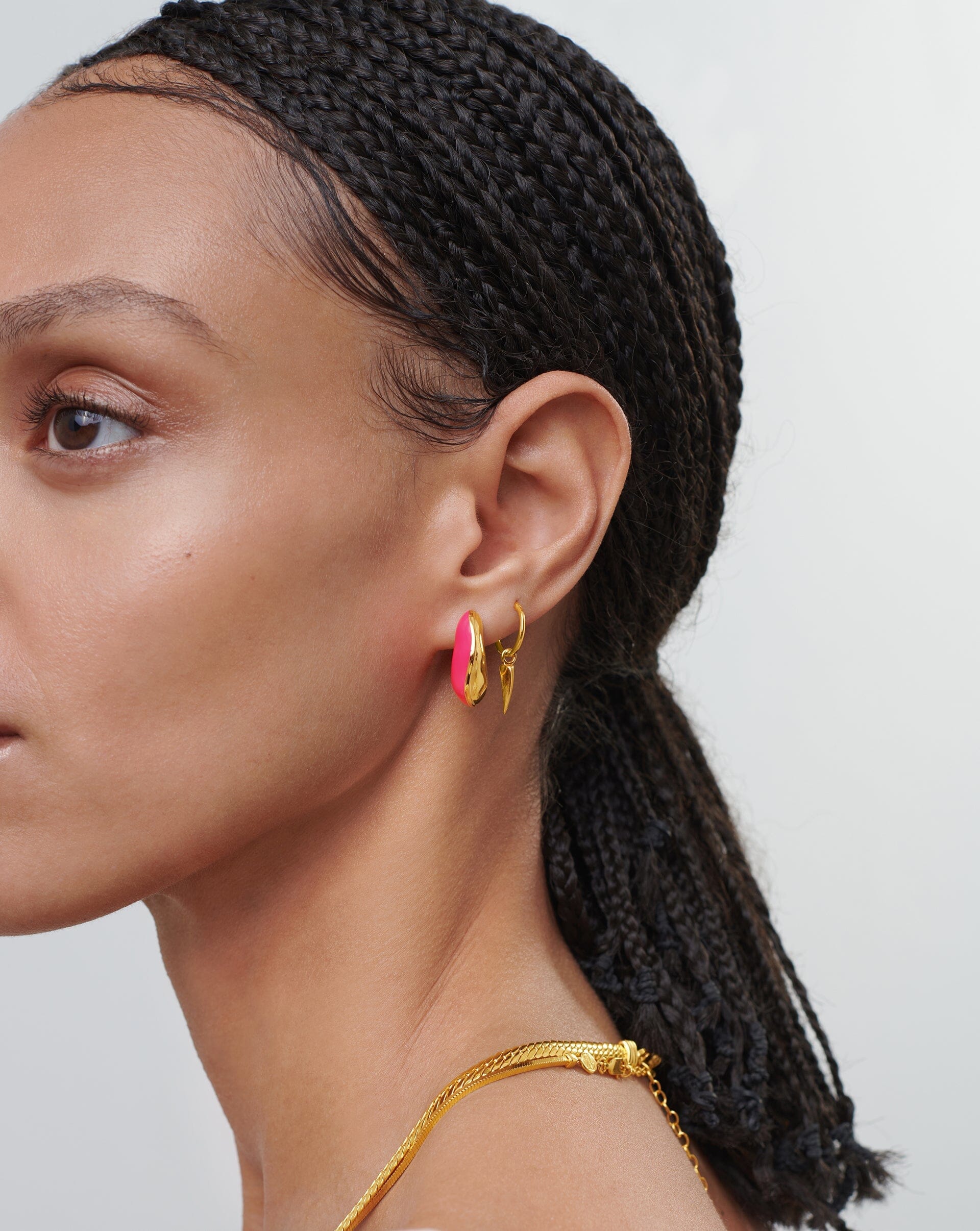 Squiggle Chubby Two Tone Enamel Hoop Earrings | 18ct Gold Plated, Hot Pink Earrings Missoma 