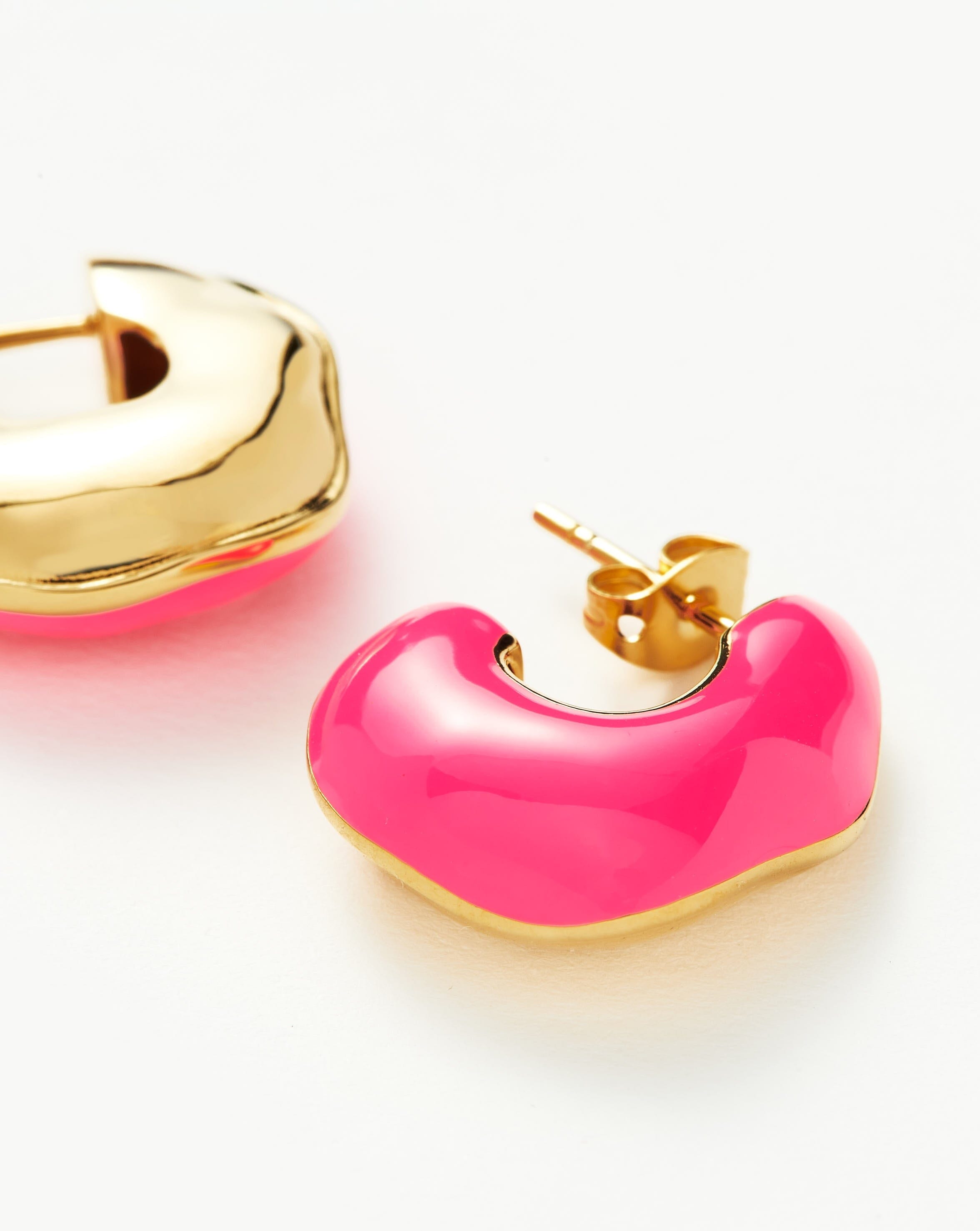 Squiggle Chubby Two Tone Enamel Hoop Earrings | 18ct Gold Plated, Hot Pink Earrings Missoma 