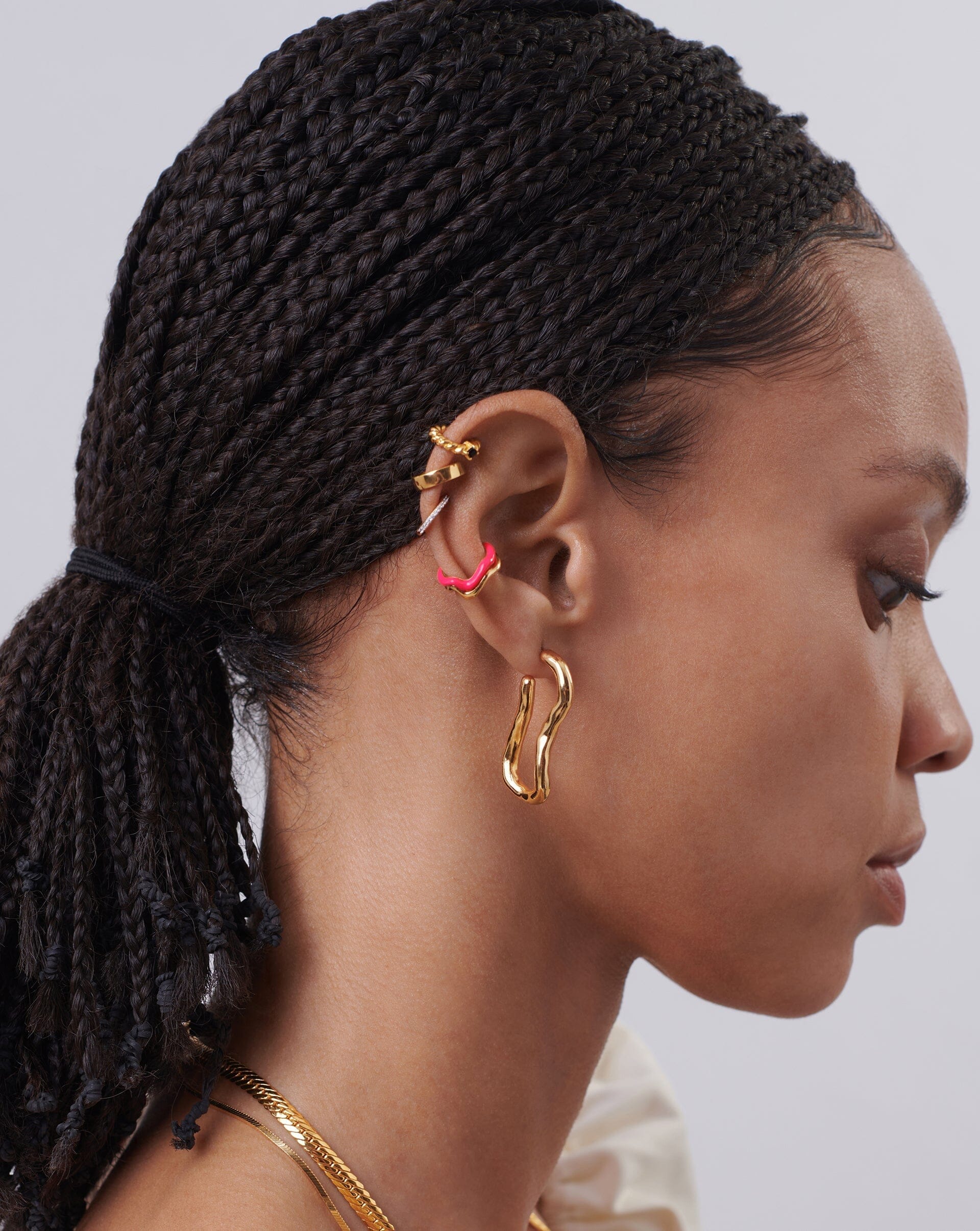 Squiggle Curve Two Tone Enamel Ear Cuff Earrings Missoma 