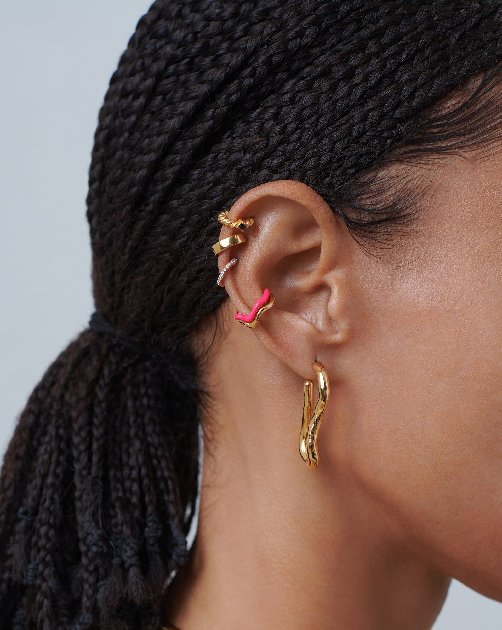 Squiggle Curve Two Tone Enamel Ear Cuff Earrings Missoma 