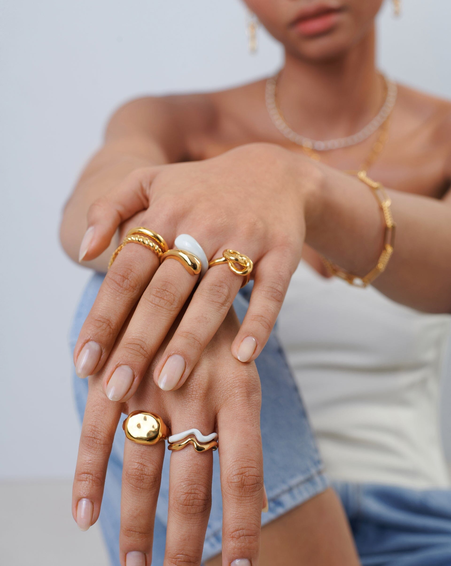 Squiggle Curve Two Tone Enamel Stacking Ring | 18ct Gold Plated Vermeil/Bright White Rings Missoma 