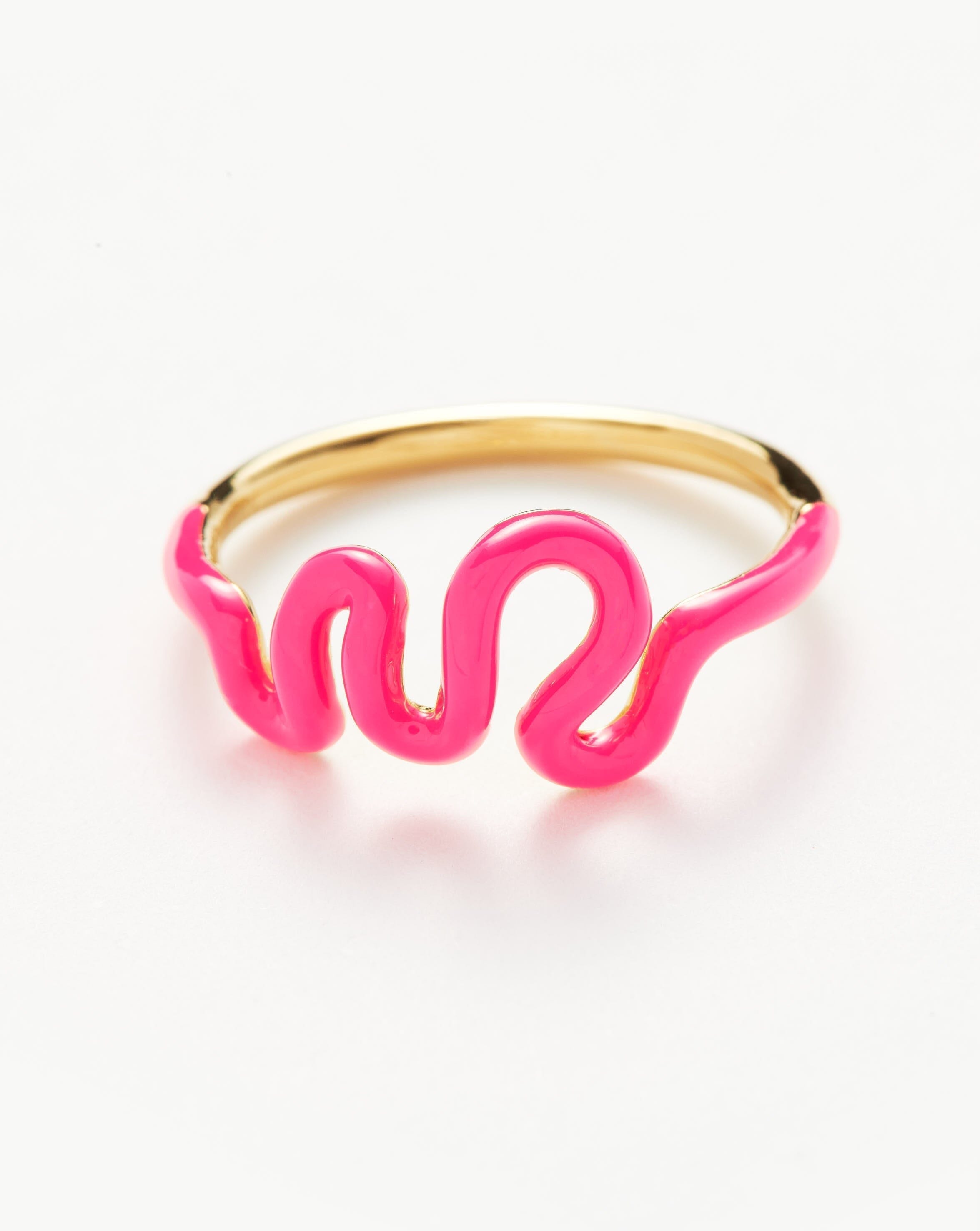 Squiggle Wavy Enamel Stacking Ring | 18ct Gold Plated Vermeil/Hot Pink Rings Missoma 