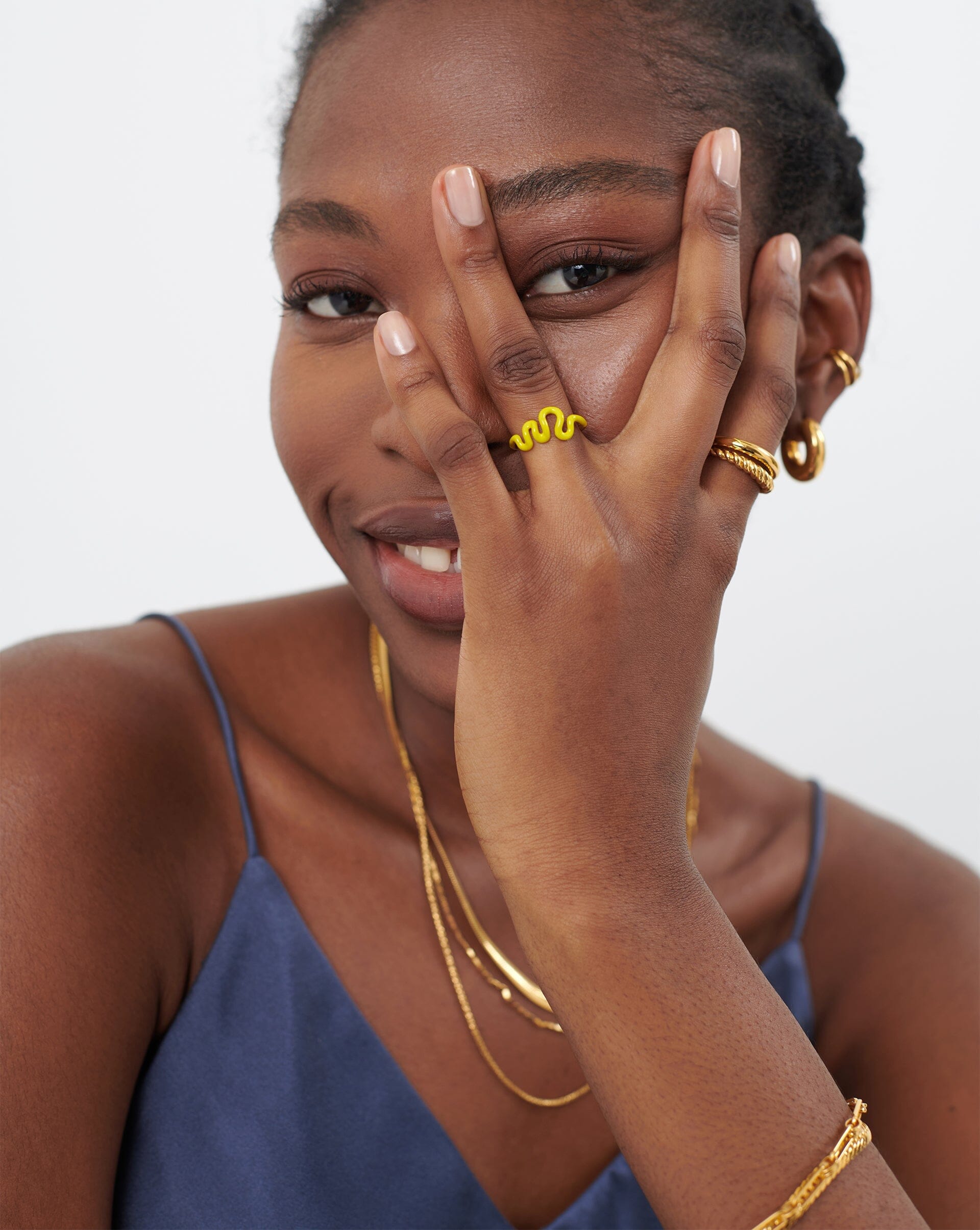 Squiggle Wavy Enamel Stacking Ring | 18ct Gold Plated Vermeil/Lemon Yellow Rings Missoma 