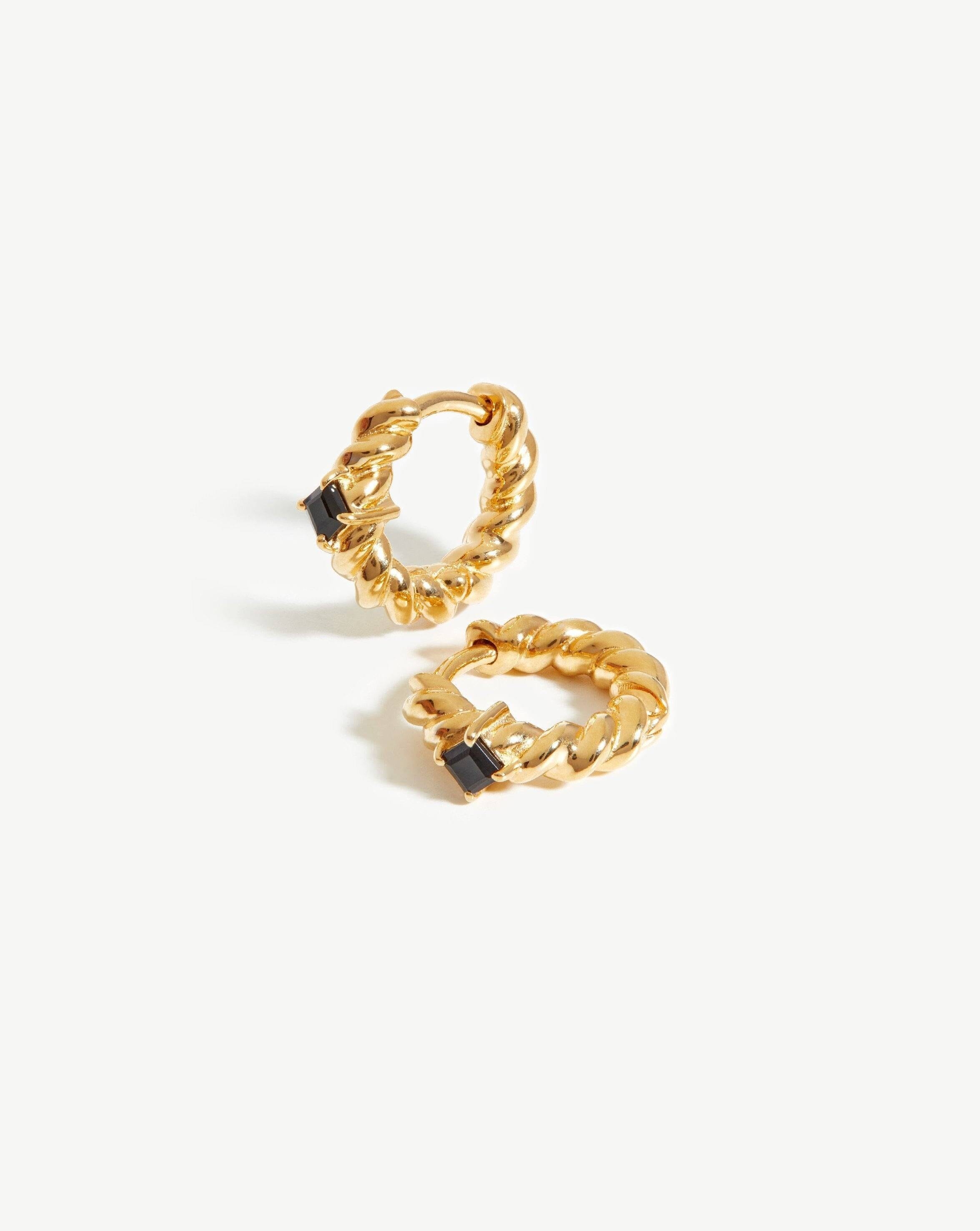 Twisted Single Stone Huggies | 18ct Gold Plated Vermeil/Black Onyx Earrings Missoma 